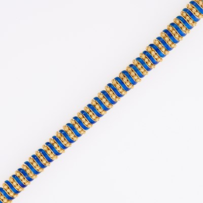 Lot 1167 - Gold and Blue Enamel Link Bracelet