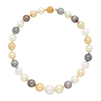 Lot 1101 - Multicolored South Sea Cultured Pearl Necklace with Pierced Gold Ball Clasp