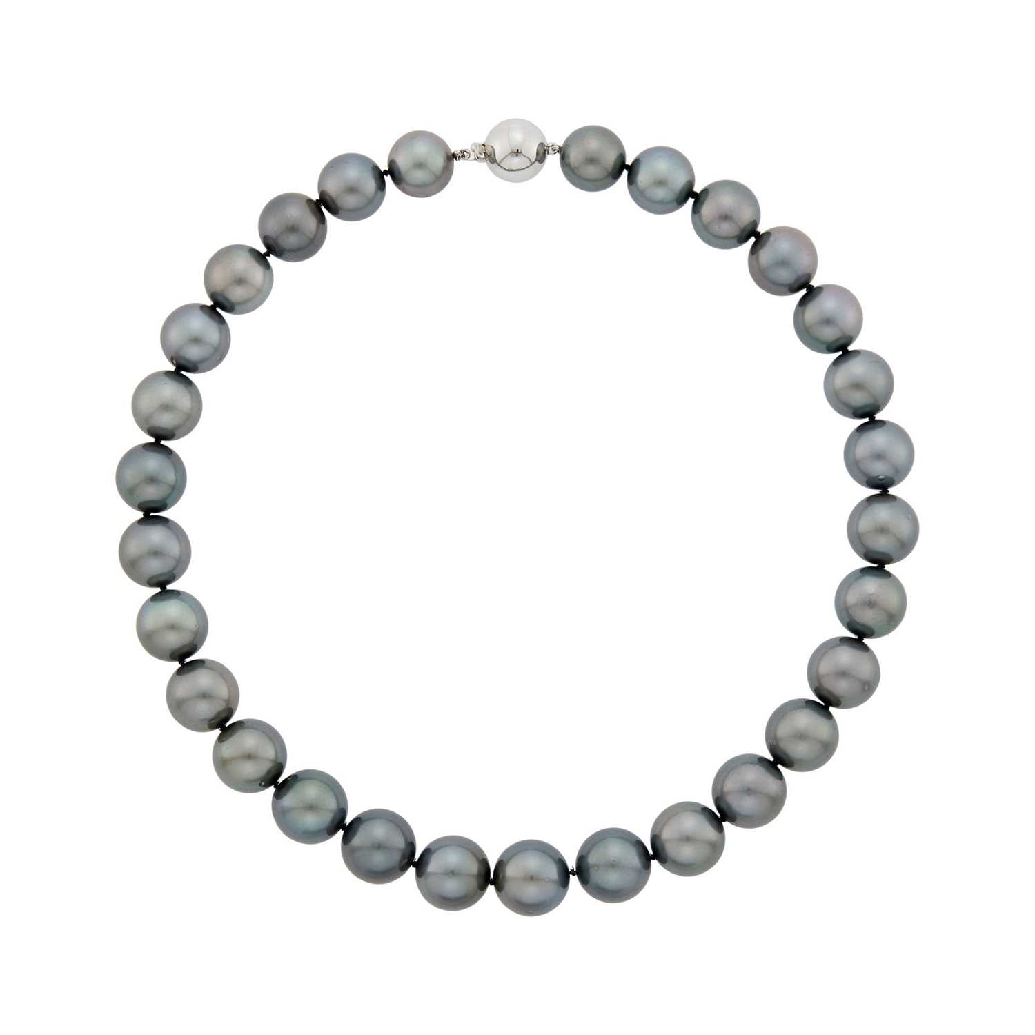 Lot 86 - Tahitian Gray Cultured Pearl Necklace with White Gold Ball Clasp