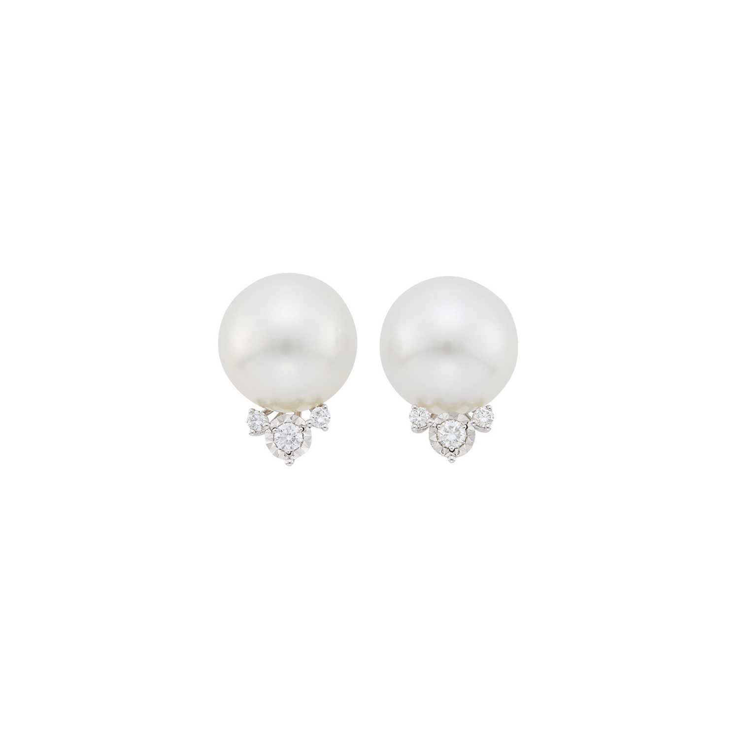 Lot 65 - Pair of White Gold, South Sea Cultured Pearl and Diamond Earrings