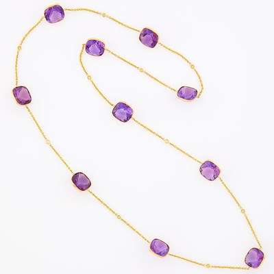 Lot 1221 - Gold, Amethyst and Colored Diamond Chain Necklace