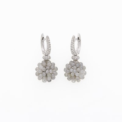 Lot 1121 - Pair of White Gold, Colored Diamond and Diamond Pendant-Earrings