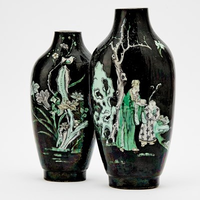 Lot 235 - A Chinese Famille Noire Porcelain Double Vases