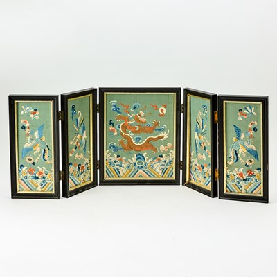 Lot 96 - A Chinese Five Panel Silk Screen
