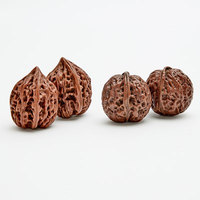 Lot 568 - Two Pairs of Chinese Carved Walnut Shells