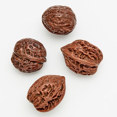 Lot 568 - Two Pairs of Chinese Carved Walnut Shells
