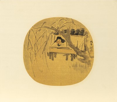 Lot 673 - A Chinese Fan Painting, Attributed to Ren Yi