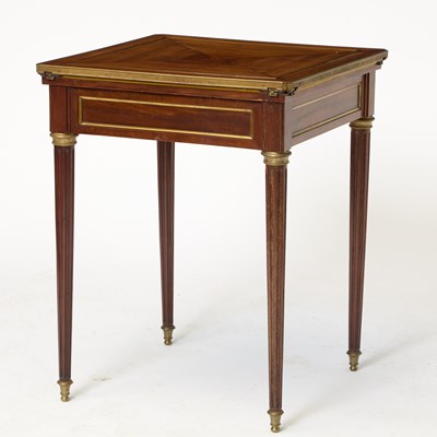 Lot 129 - Louis XVI Style Brass Mounted Mahogany Envelope Card Table