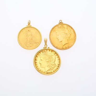 Lot 1152 - Gold Coin and Two Gilt-Metal Pendants with Gold-Filled Frames