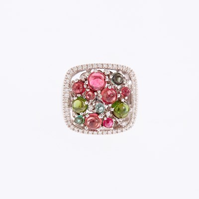 Lot 1286 - White Gold, Colored Stone and Diamond Ring
