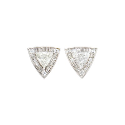 Lot 56 - Pair of Rhodium-Plated Gold and Diamond Earclips