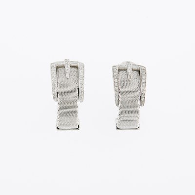 Lot 1100 - Mayor's Pair of White Gold and Diamond Buckle Earclips