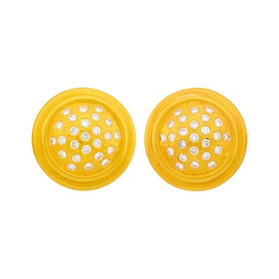 Lot 1018 - Pair of High Karat Gold and Diamond Dome Earclips