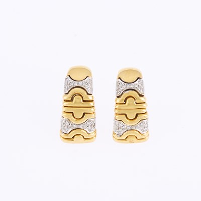 Lot 1016 - Pair of Two-Color Gold and Diamond Earclips