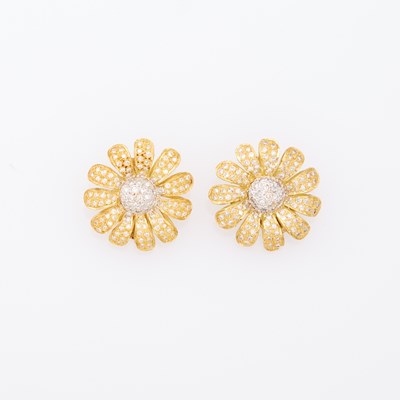 Lot 1050 - Pair of Two-Color Gold and Diamond Flower Earclips