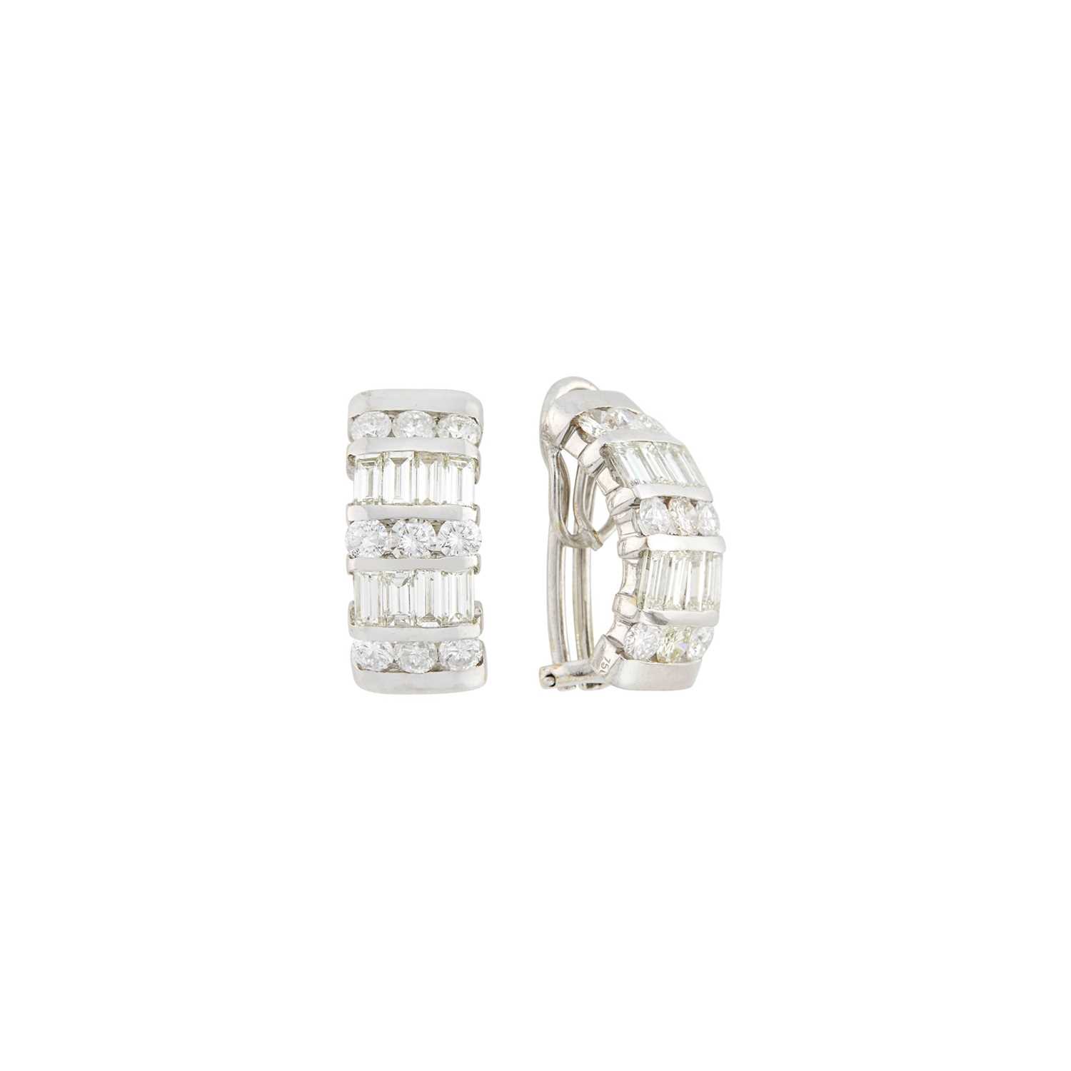 Lot 45 - Pair of White Gold and Diamond Half-Hoop Earclips