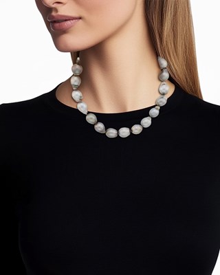 Lot 68 - Tahitian Gray Semi-Baroque Cultured Pearl Necklace with White Gold Ball Clasp and Pair of Earclips