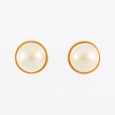 Lot 1243 - Pair of Gold and Mabé Pearl Earclips