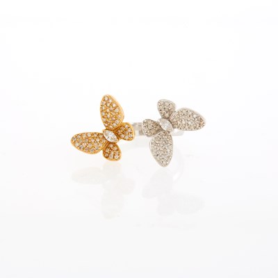 Lot 1061 - Two-Color Gold and Diamond Butterfly Ring