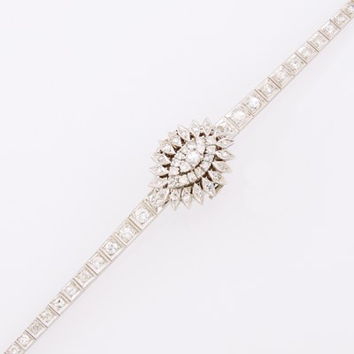 Lot 1226 - White Gold and Diamond Bracelet-Watch