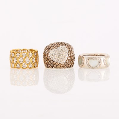 Lot 1279 - Three Two-Color Gold and Diamond Rings