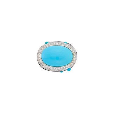 Lot 52 - White Gold, Turquoise, Black Onyx and Diamond Ring
