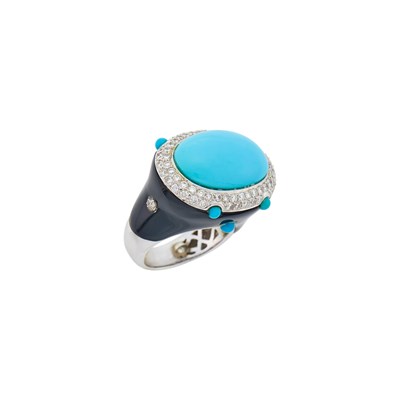 Lot 52 - White Gold, Turquoise, Black Onyx and Diamond Ring