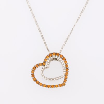 Lot 1074 - White Gold, Citrine and Diamond Heart Pendant-Necklace