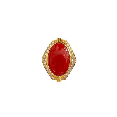Lot 15 - Gold, Oxblood Coral and Diamond Ring