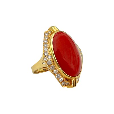 Lot 15 - Gold, Oxblood Coral and Diamond Ring