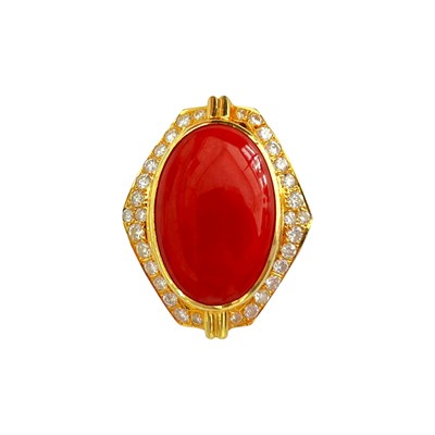 Lot 15 - Gold, Oxblood Coral and Diamond Ring