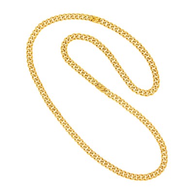 Lot 152 - Long Gold and Diamond Curb Link Necklace/Pair of Necklaces