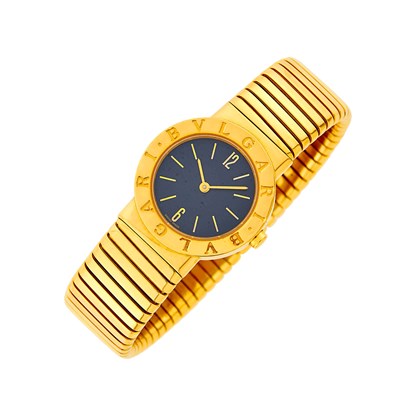 Lot 9 - Bulgari Gold 'Bvlgari Bvlgari' Tubogas Bracelet-Watch