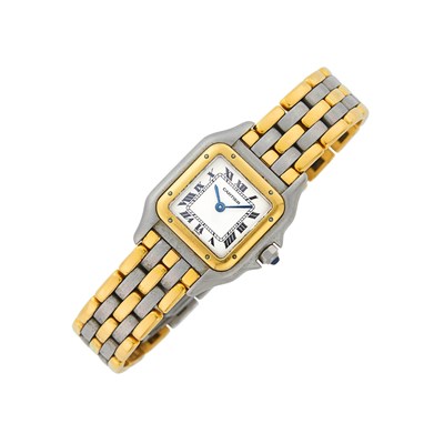 Lot 94 - Cartier Stainless Steel and Gold 'Panthère' Wristwatch