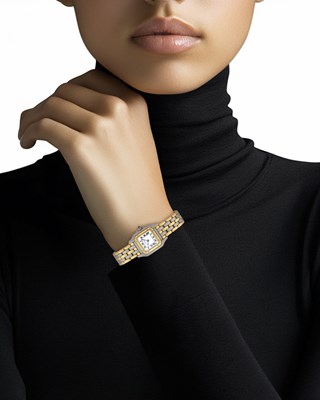 Lot 94 - Cartier Stainless Steel and Gold 'Panthère' Wristwatch