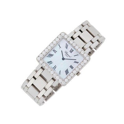 Lot 57 - Chopard White Gold, Mother-of-Pearl and Diamond Wristwatch