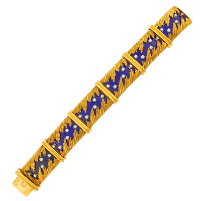 Lot 1044 - Gold, Blue Enamel and Diamond Bracelet, France
