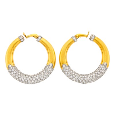 Lot 62 - Pair of Gold, Platinum and Diamond Hoop Earclips
