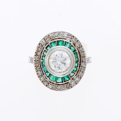 Lot 3146 - Platinum, Diamond and Emerald Ring