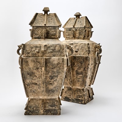 Lot 131 - Pair of Large Chinese Archaistic Pottery Vessels
