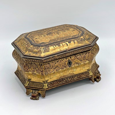 Lot 1080 - Chinese Export Black Lacquered and Gilt Tea Caddy