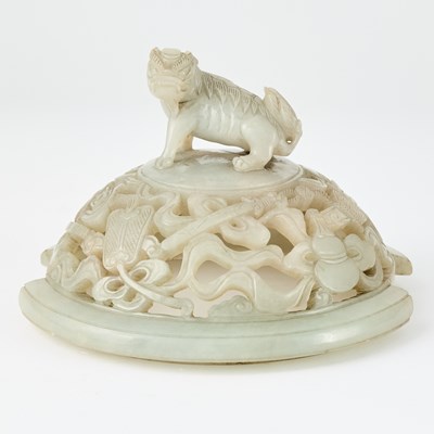 Lot 16 - [DUPLICATE] A Chinese Carved White Jade Cover