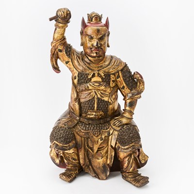 Lot 91 - A Chinese Parcel Gilt and Lacquered Wood Figure of a Warrior