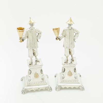 Lot 157 - Assembled Pair of Portugese Silver and Parcel-Gilt Figural Candlesticks
