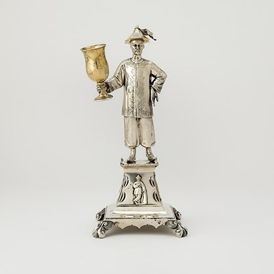 Lot 158 - Portugese Silver and Parcel Gilt Figural Candlestick