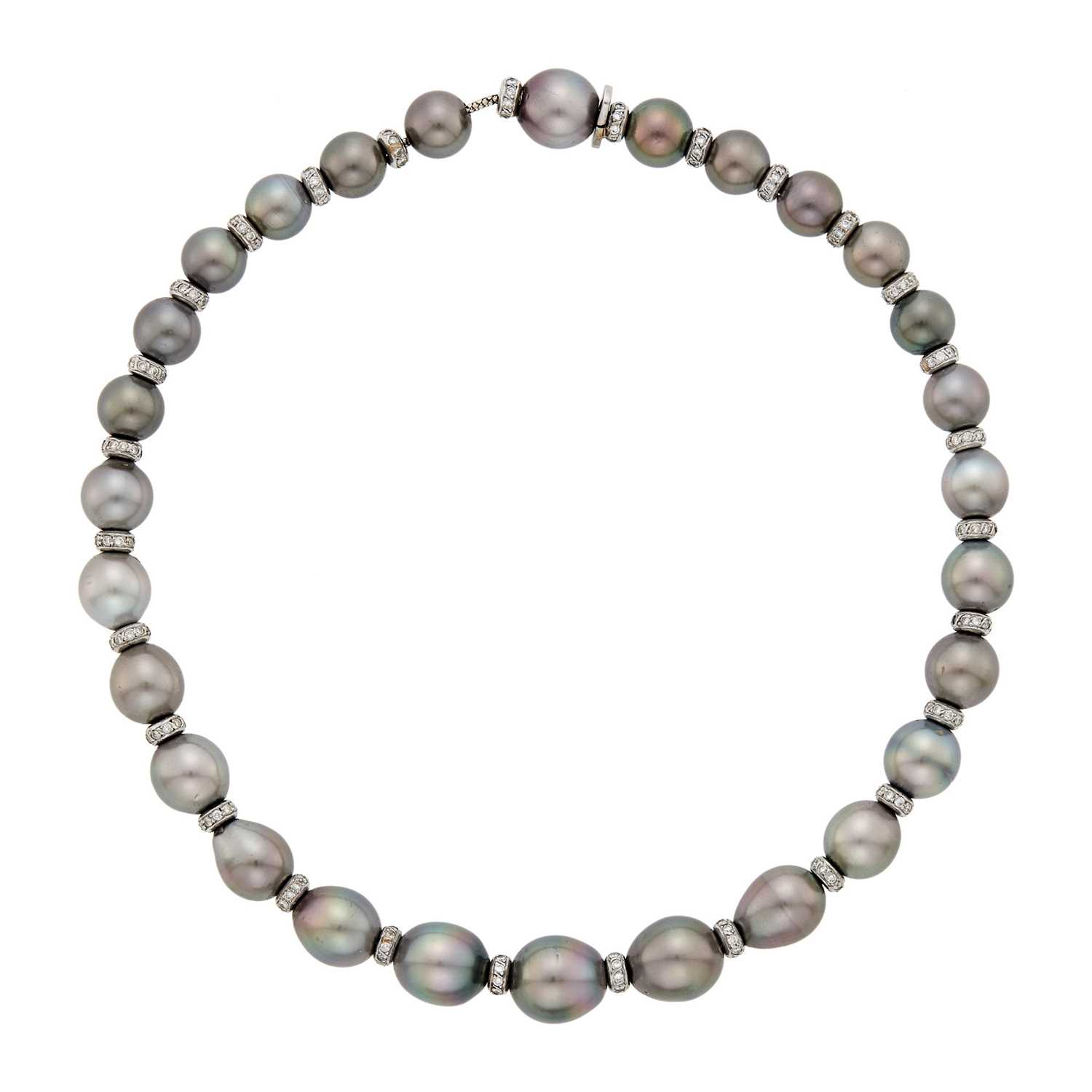 Lot 50 - Tahitian Gray Cultured Pearl, White Gold and Diamond Necklace