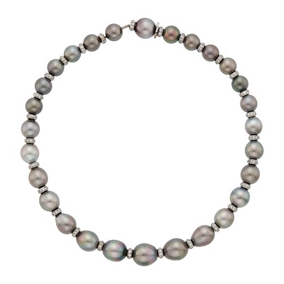 Lot 50 - Tahitian Gray Cultured Pearl, White Gold and Diamond Necklace