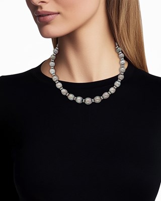 Lot 50 - Tahitian Gray Cultured Pearl, White Gold and Diamond Necklace