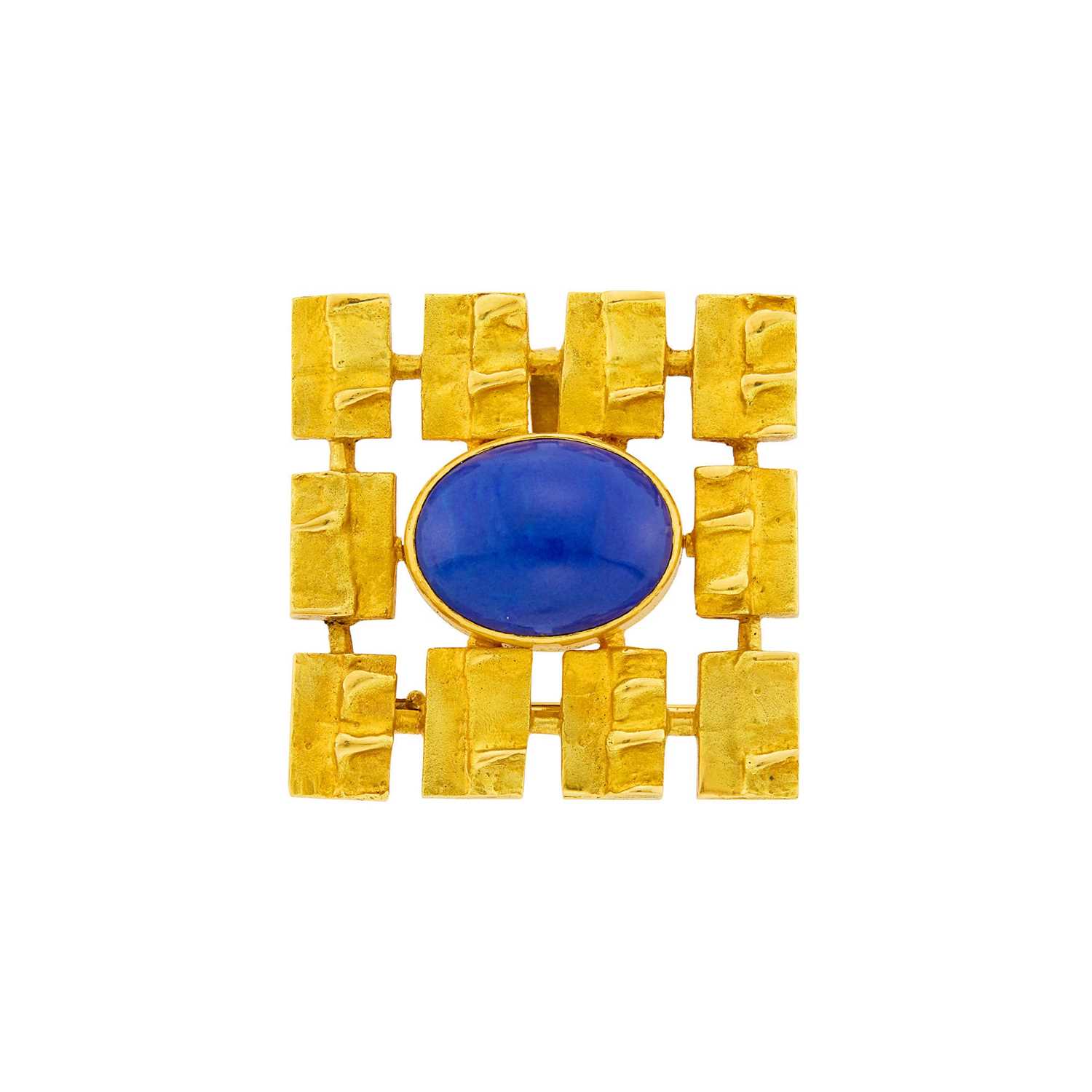 Lot 33 - Harry Abend Gold and Lapis 'Brutalist' Pendant-Brooch
