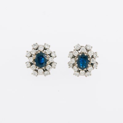 Lot 1098 - Pair of White Gold, Sapphire and Diamond Earclips